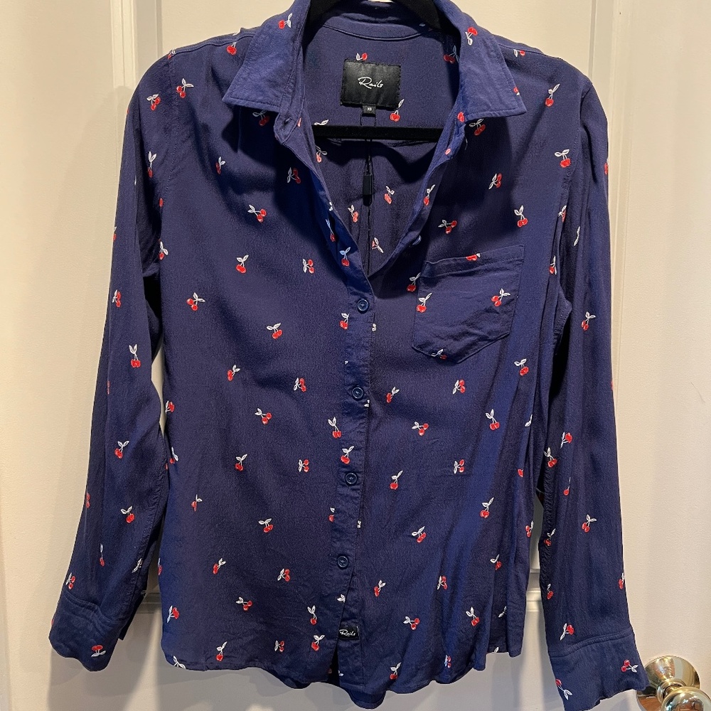 Rails Kate Cherry Print Button Down Shirt Xs - image 1